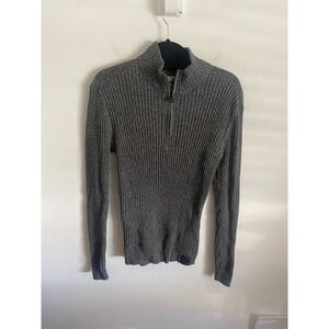 EXPRESS Men's Gray Ribbed Quarter Zip Sweater Large L